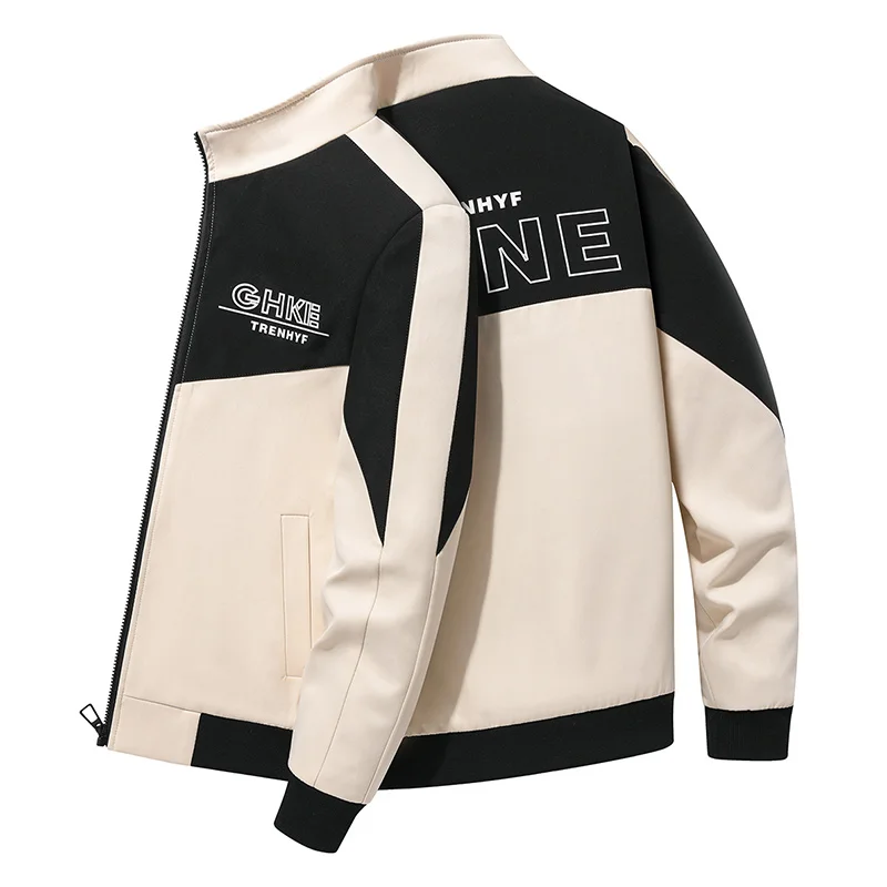 

Мужская демисезонная куртка с воротником-стойкой, модная, в стиле пэчворк, с цветовыми блоками, свободного кроя, повседневная, универсальная, простая, рабочая одежда, верхняя одежда