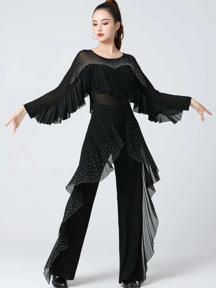 Ruffle Ballroom Pole Dance abbigliamento balletto Standard donna top Costume latino elegante Modern Festival Outfit Jazz Street Shirt