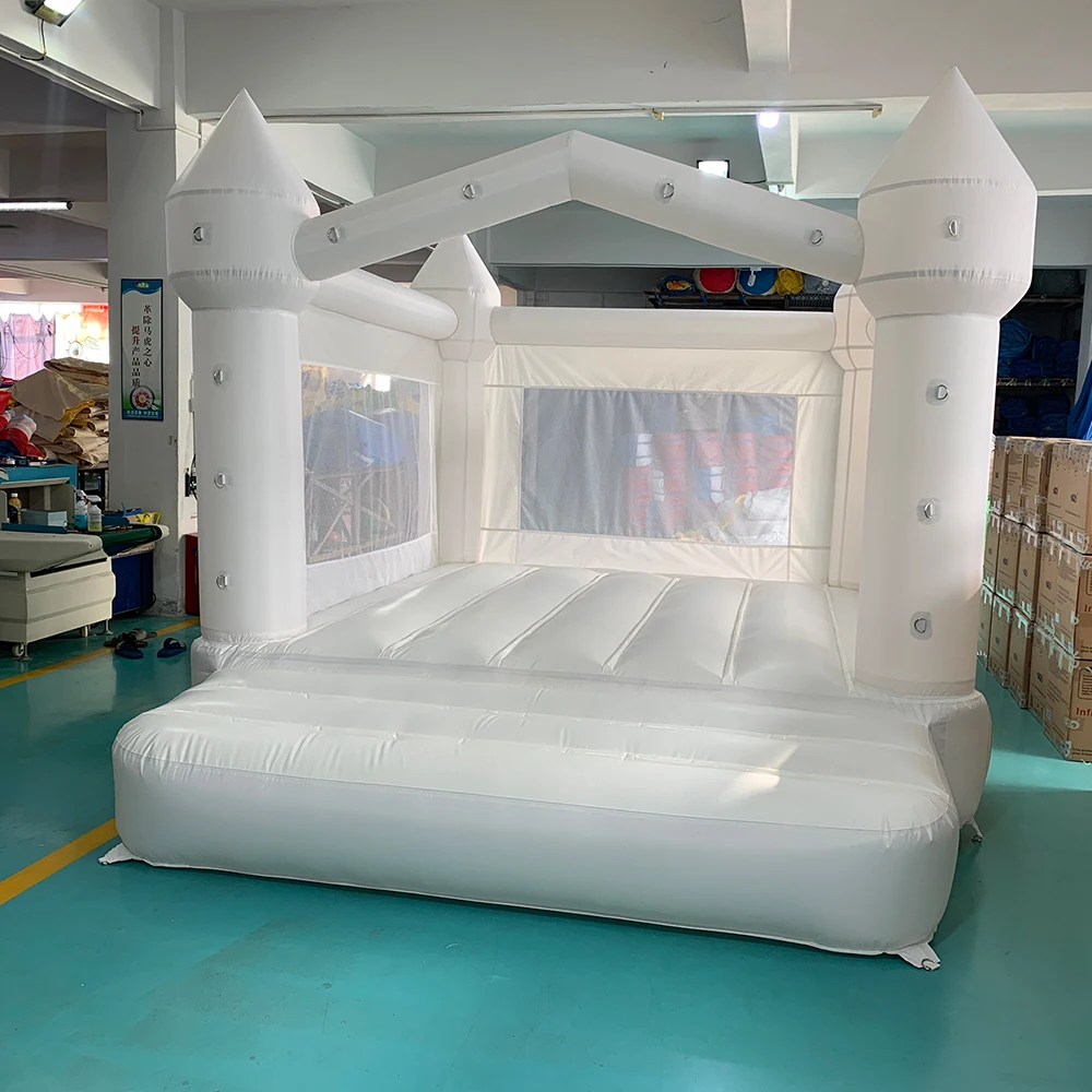 Aufblasbare Hüpfburg, 4 x 3 x 2,6 m, weißes Hüpfhaus für Kinder, Hüpfburg, weiß, für Kinder mit Gebläsrutsche, 5–8 Kinder