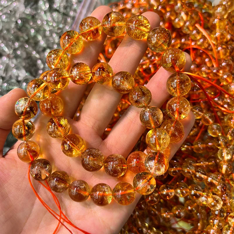7A Natural Quartz Yellow Citrine Tower Crystal Bracelet 8/10mm, Round Bead Stretch Bracelet, Healing Crystal Jewelry