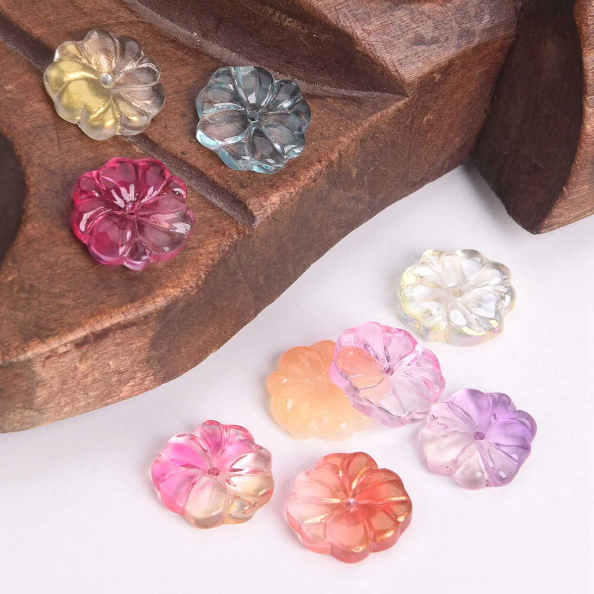 

10pcs 15mm Round Flower Shape Crystal Lampwork Glass Loose Crafts Beads For Jewelry Making DIY Crafts Findings