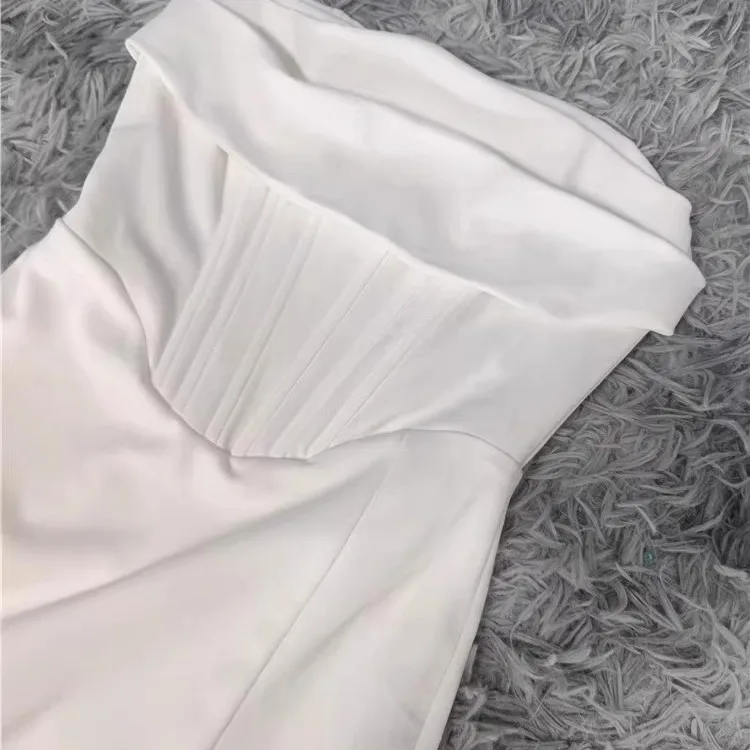 فستان سهرة طويل عالي الخصر مع تصميم من الألياف مع فتحة جانبية للتخسيس والخصر مطوي على شكل حرف A للنساء