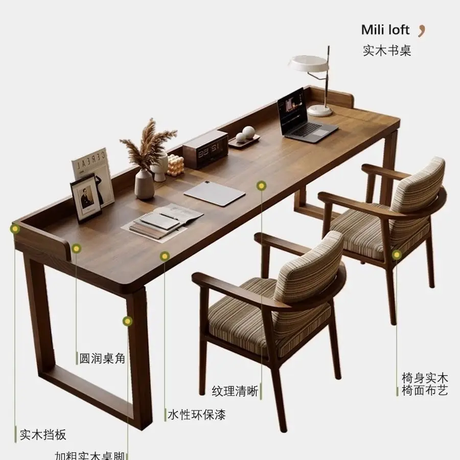 All solid wood desk workbench double computer desk against the wall long home office study table
