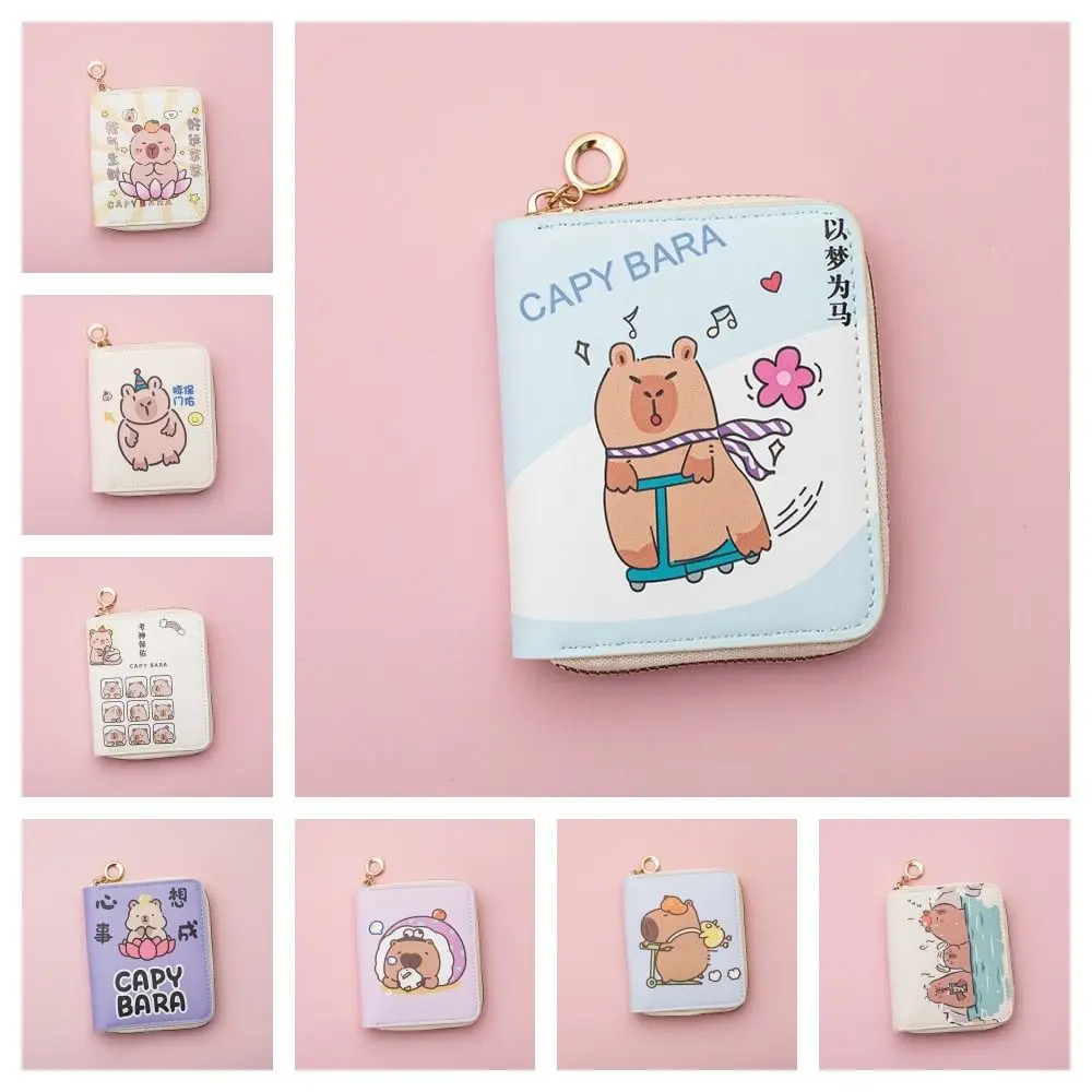 Portamonete portatile con cerniera Capybara Pu Tasca per carte Porta carte Capybara stile coreano Frizione Borsa per il cambio Portafoglio corto Studente