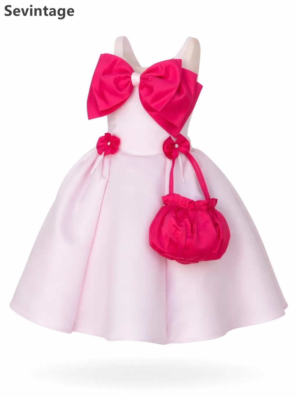 Sevintage Cute Flower Girl Dresses Spaghetti Strap Princess Ball Gown Oversized Hot Pink Bow Celebrity Birthday Dress Customized