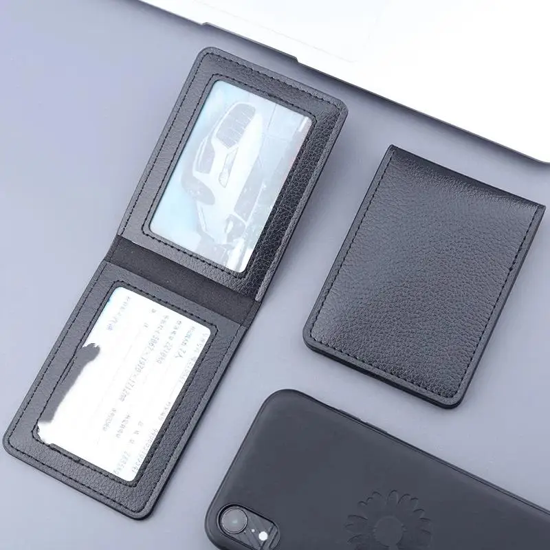 PU Leather Card Holder Multiple Transparent Slot Durable Design Daily Business Travel ID Bank