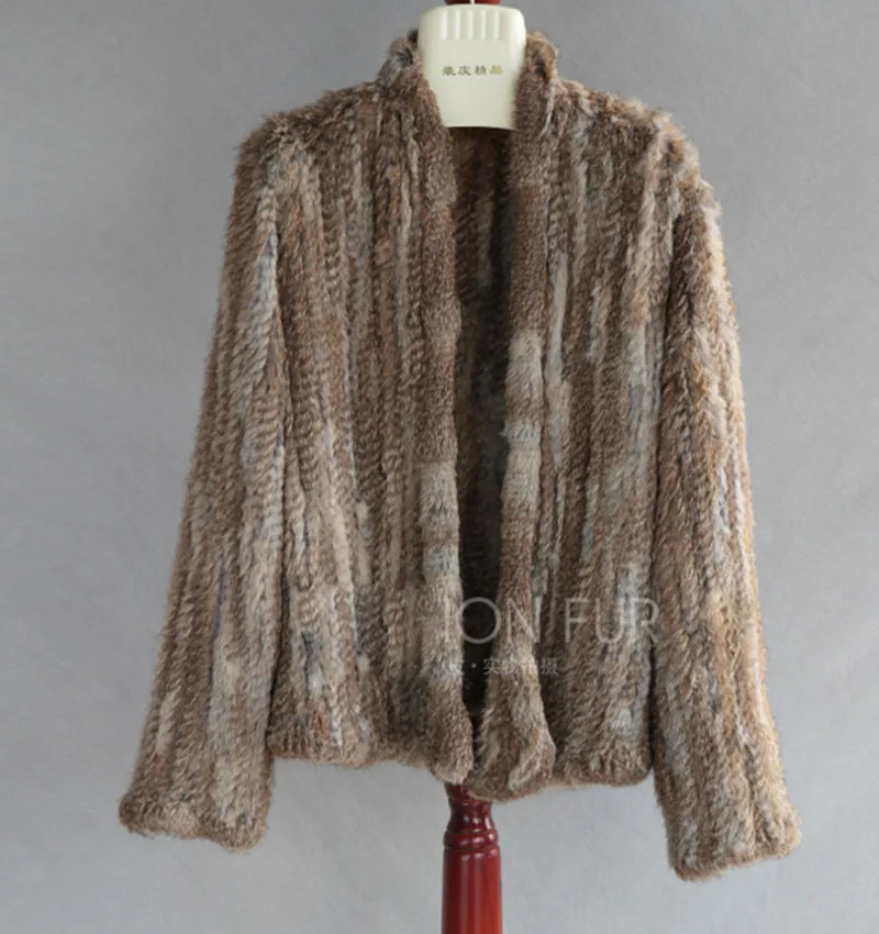 2024 New Knitted Real Rabbit Fur Coat Fashion Winter Long Sleeve Warm Winter Genuine Fur Jacket Female