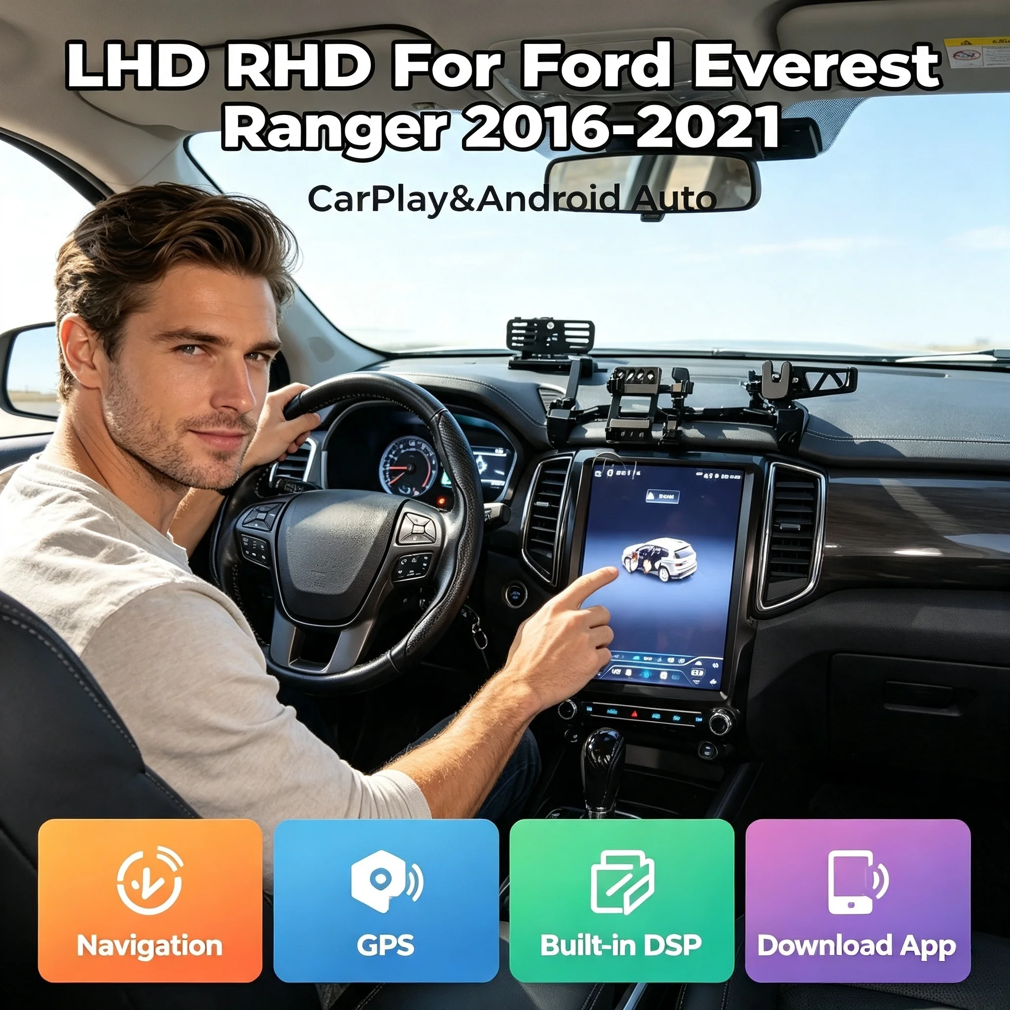Android14 For Ford Everest Ranger 2016-2021 Car Radio Automotive Multimedia Screen Carplay Auto Bluetooth GPS WIFI Stereo