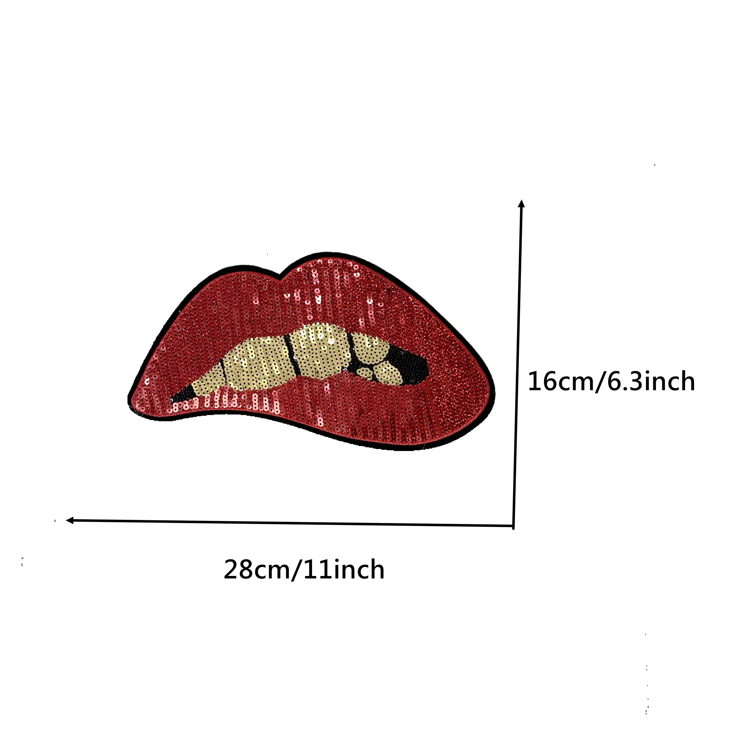 1PC Gold/Red/Silver/Black/Bule Sequins Bite Lips Patch Iron on Sequined Mouth Appliques for Women Jacket DIY Accessories