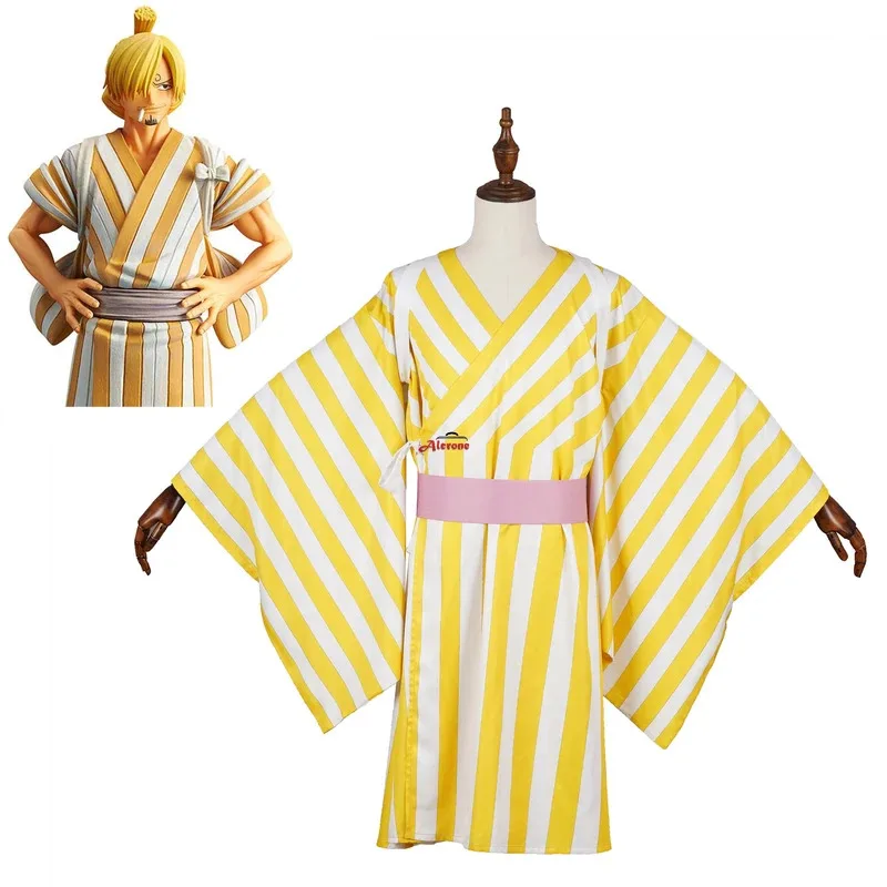 

Anime Vinsmoke Sanji Cosplay Costume Yellow Kimono Suits Halloween Carnival Costumes