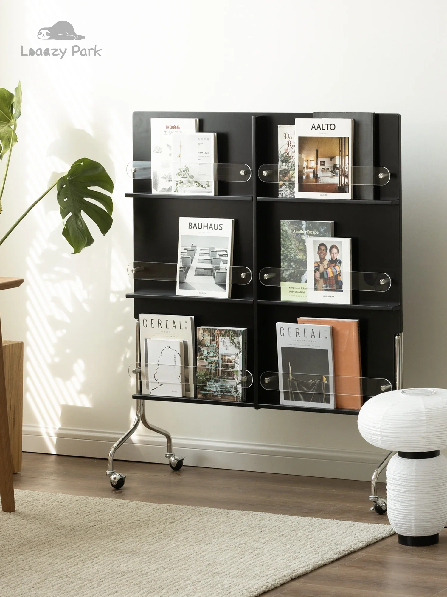 Middle ancient movable magazine rack, living room book and newspaper rack, retro magazine storage acrylic display rack