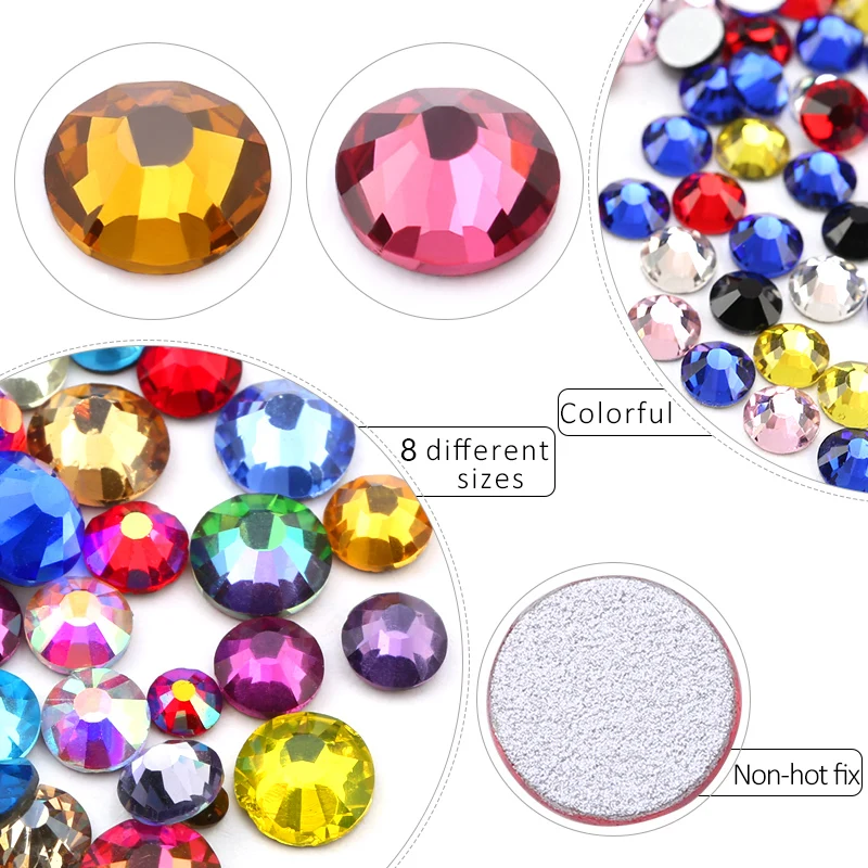 QIAO SS4-SS30 Colorful Rhinestones Flatback Non Hotfix Strass Glitter Crystal Rhinestones for Clothing Decor Nail Art Gem Crafts