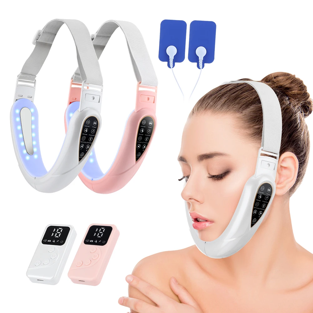 EMS Facial Lifting Device LED Photon Therapy Face Slimming TENS Pulse Massager Remove Double Chin V-Face Shaped Cheek Lift Belt