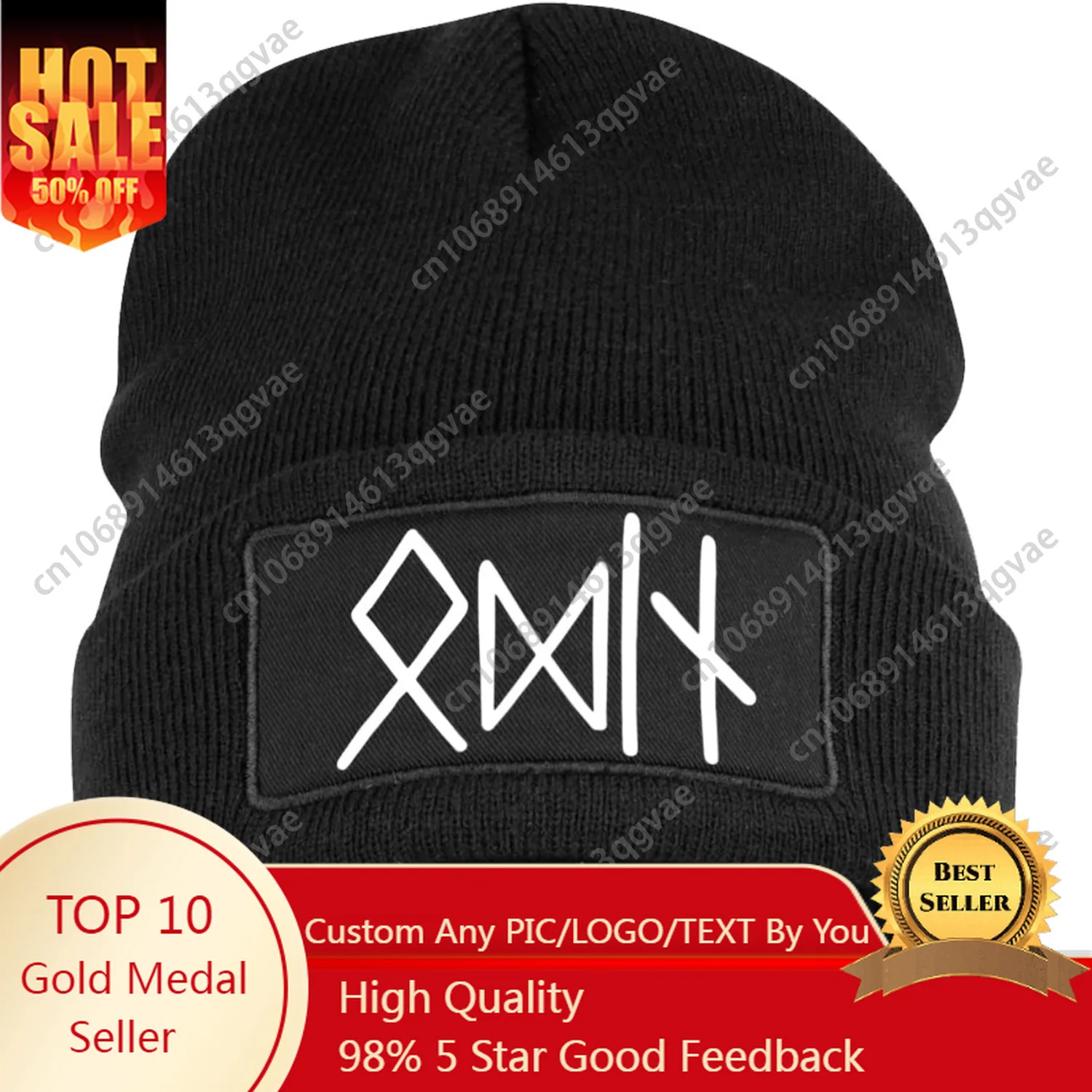 

OM3 Beanie Hat Viking Motifs Knitted Hat Black Unisex