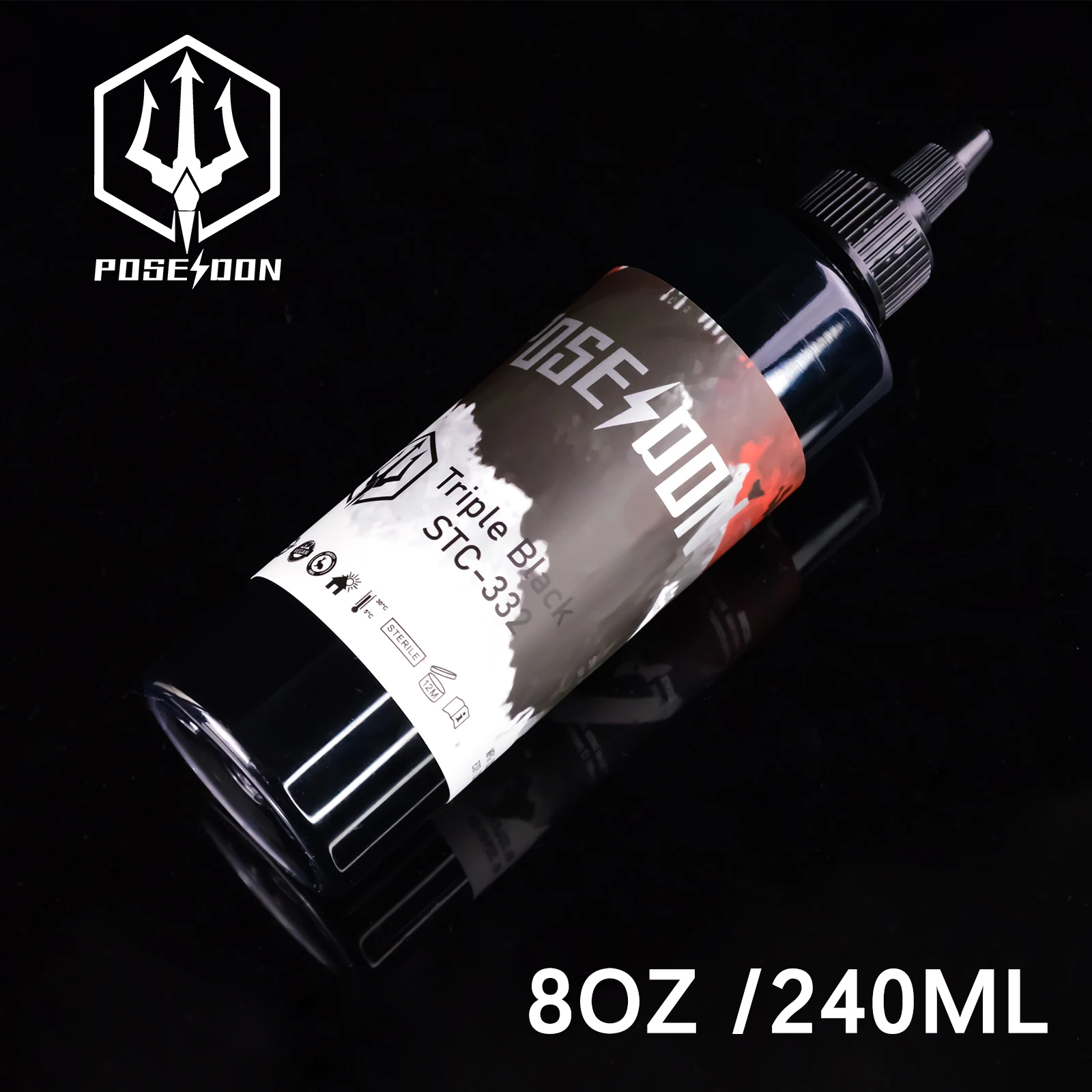 POSEIDON 240ML 8OZ Black Tattoo Ink Hot Professional DIY Tattoo Pigment Permanent Body Art Pigment Tattoo Ink Tattoo Supplies