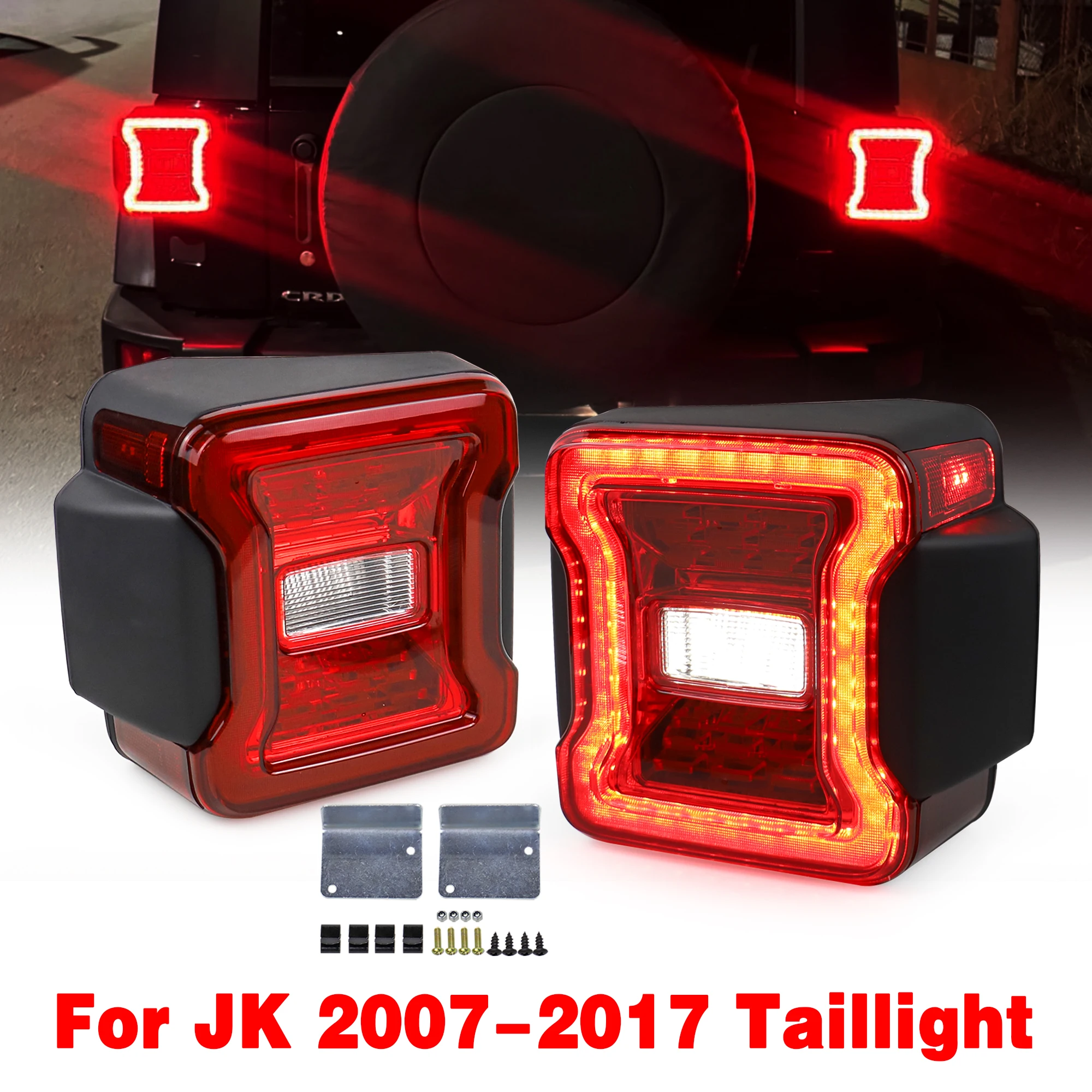 

2x For Jeep Wrangler JK 2007-2017 Car LED Rear Tail Lights Reverse Brake Turn Signal Lamp Running Lights ﻿