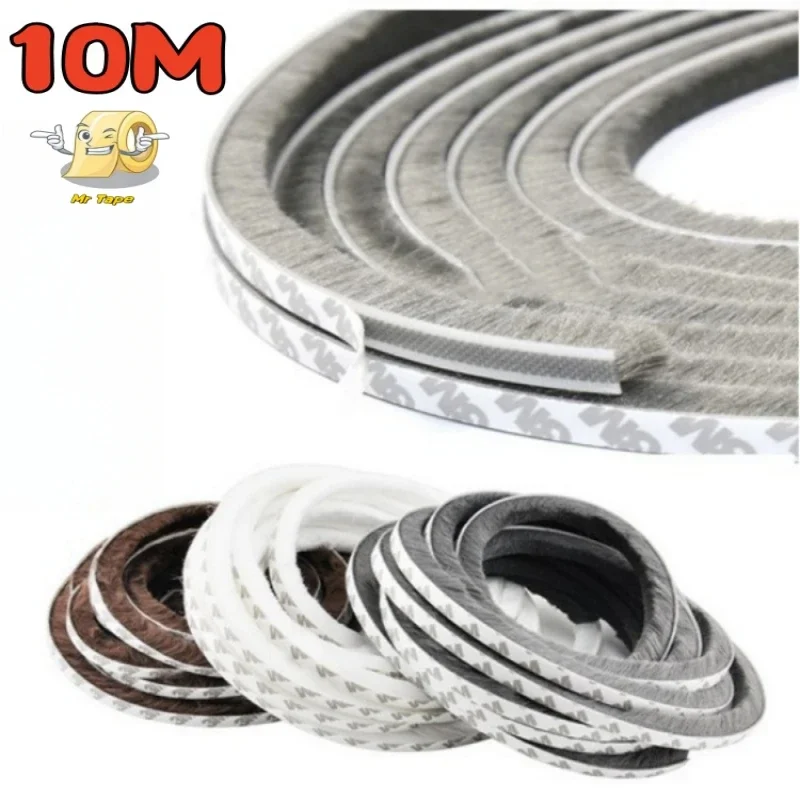 10M Brush Strip Self Adhesive Door Window Weather Stripping Sliding Door Anti Bug Seal Tape Sound Insulation Dust Sealing Strip