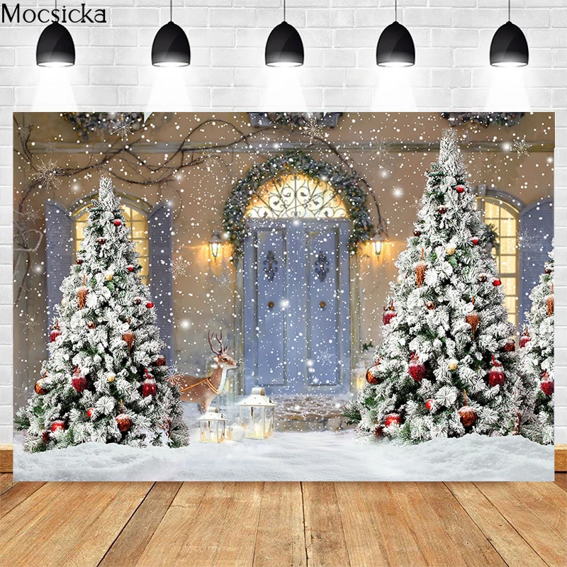 Christmas Snowflake Background For Photography Christmas Tree Backdrop For Photo Studio x-Mas Backgrounds Indoor Elk Party