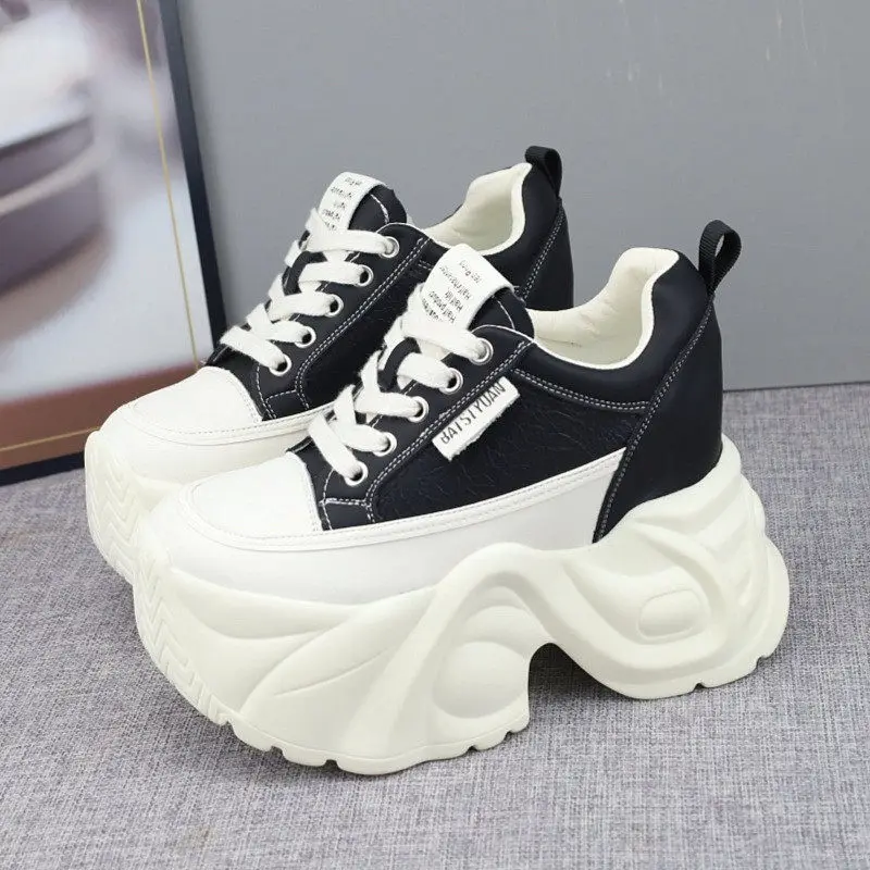 Spring 2026 Women's 10cm Platform Dad Shoes White Thick Sole Chunky Sneakers Soft Comfortable Elevator Shoes for Small Stature