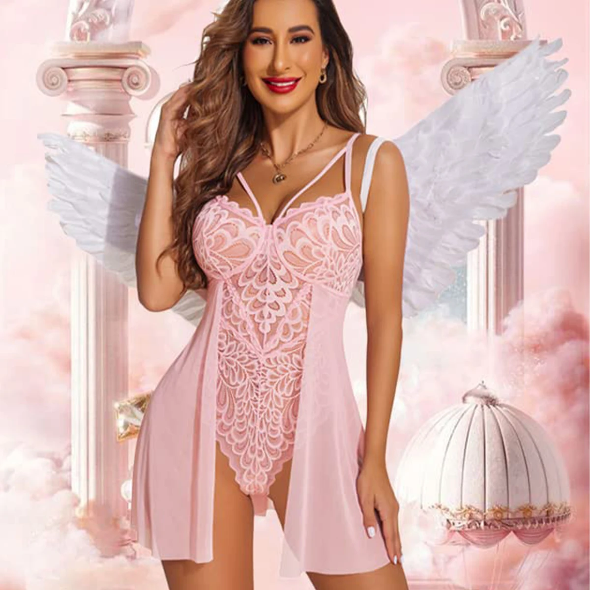 Bridal Babydoll Lingerie for Women Teddy Chemise Nightie Lace Nightgown