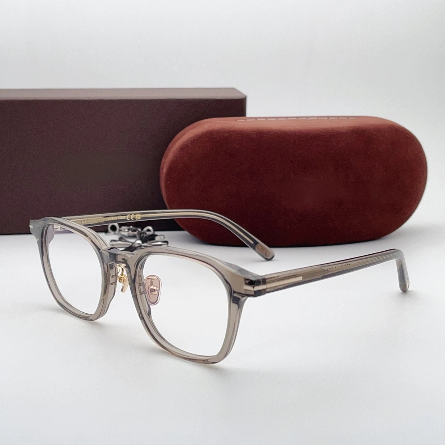 TF6012-K-B Man Woman Eyeglasses,Transparent Grey Frame Metal Accent,Adjustable Nose Pad,Create Refined Daily Commuter Look