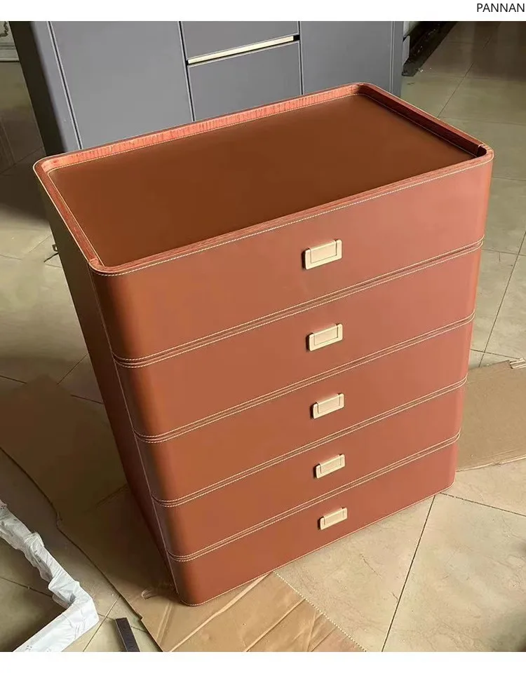 

High-end saddle leather custom wardrobe side cabinet shoe cabinet dresser coffee table TV