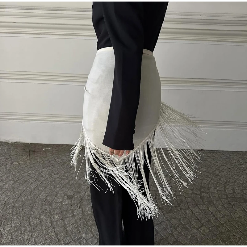 Fringe Wrap Skirt Solid Tie Waist Boho Style Elegant Women Fashion All-match Mini Skirts 2026 Party Chic Casual Vacation Outfit