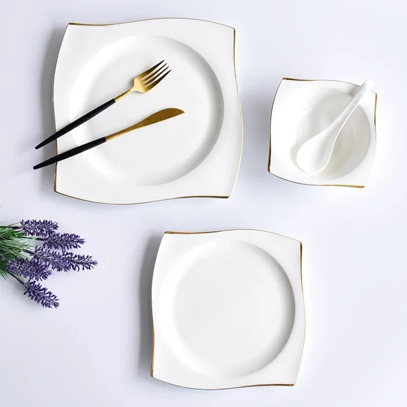 Ceramic Bowl Dish Set, Bone Porcelain Tableware, Creative Phnom Penh Dishes & Platesset, Square Plates, Kitchen Dinnerware