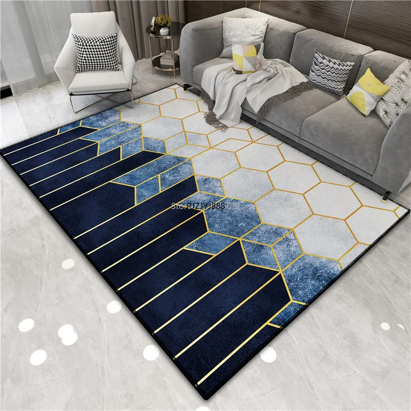 Golden Diamond Velvet Carpet Indoor Square Irregular Geometric Splicing Mat Printing Coffee Table Living Room Mat 200x300cm