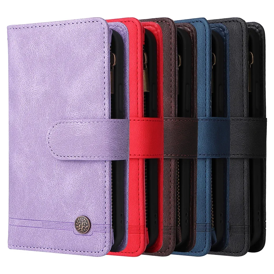 Flip Leather Case For Samsung S24 S23 S22 Ultra S20 Fe A14 A24 A34 A54 A13 A23 A33 A53 Zipper Wallet Multi Card Slots Cover