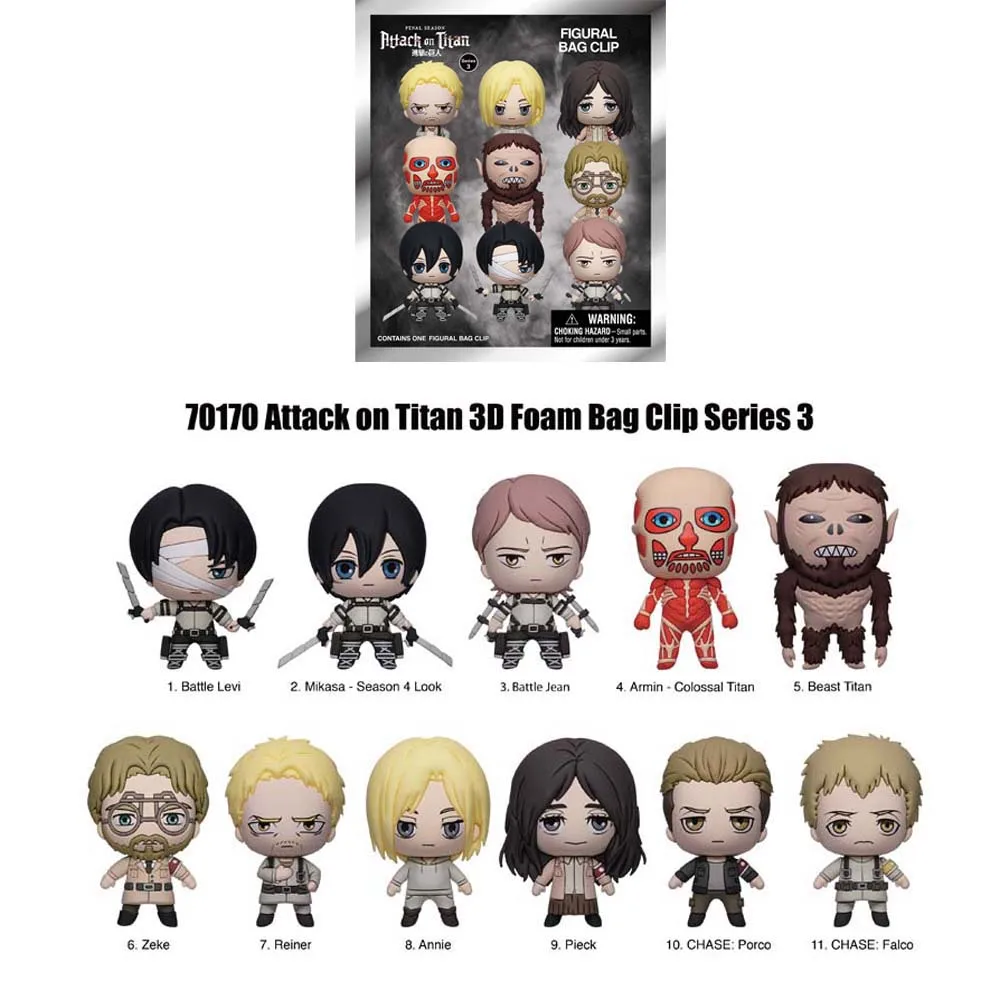 1pc Attack on Titan Officially Licensed series 3 Mystery Bulk Bag Clip Keychain Armin Eren or Other Characters For Friends Gifts