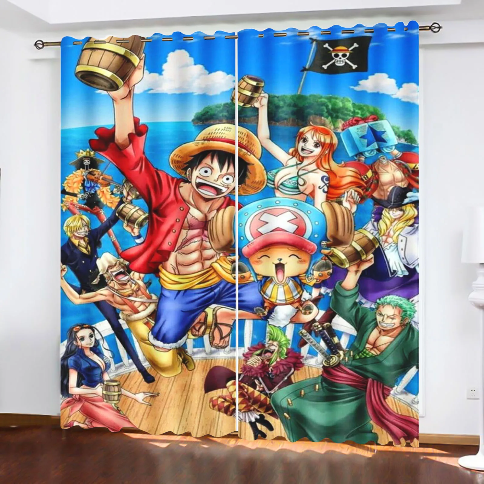 Monkey D Luffy cortina de dibujos animados para el hogar, una pieza, impresión linda, cortinas de filtrado de luz, sala de estar, dormitorio, protección contra el calor y el sol