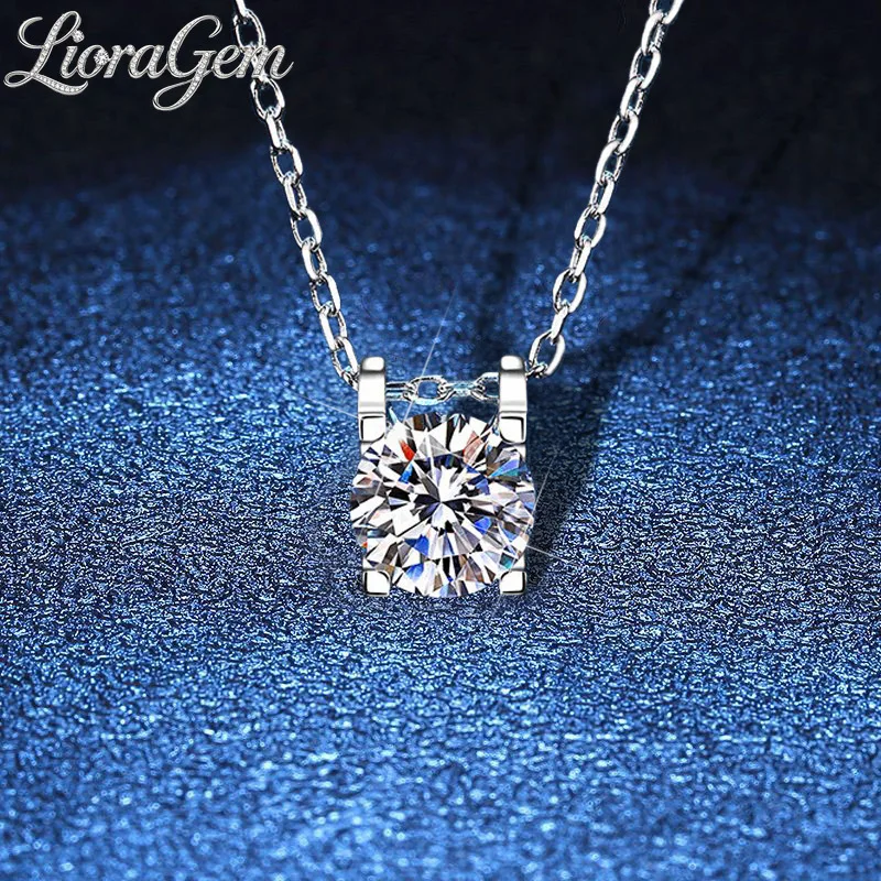 

LioraGem Platinum PT950 1-2 Carat Moissanite Pendant Classic Milgrain-edge Necklace Wedding Christmas Charm Fine Jewelry Gift