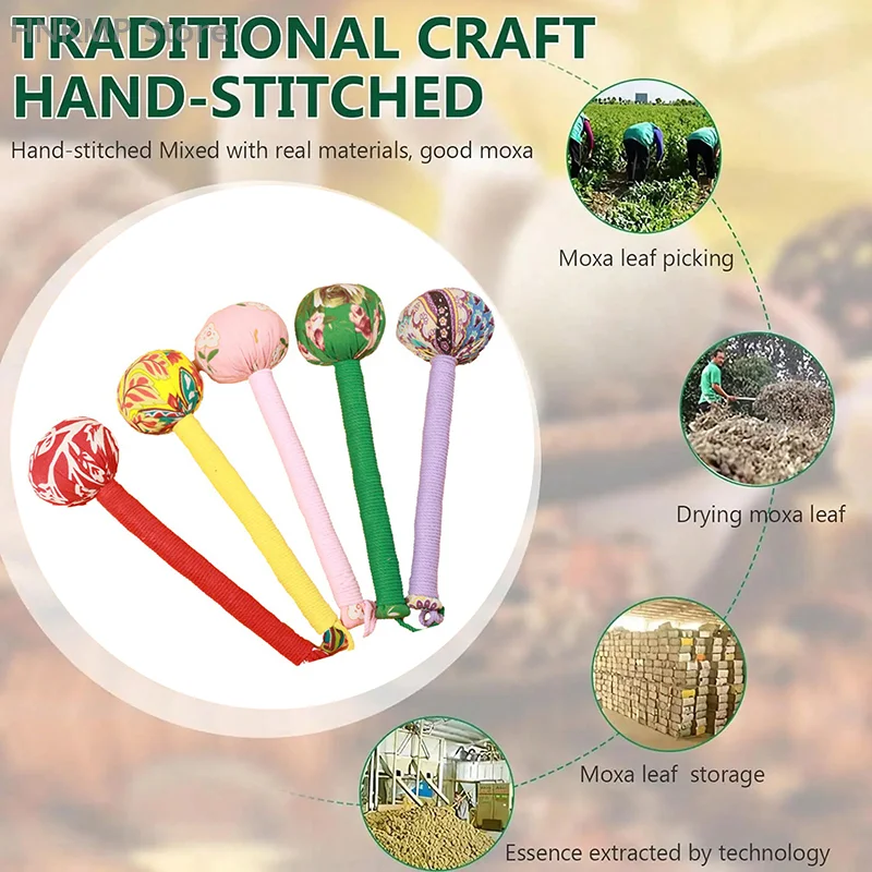 

26/33cm Long-Handled Wormwood Massage Hammer For Lymphatic Drainage - Manual Full Body & Back Relief, Stress Reduction