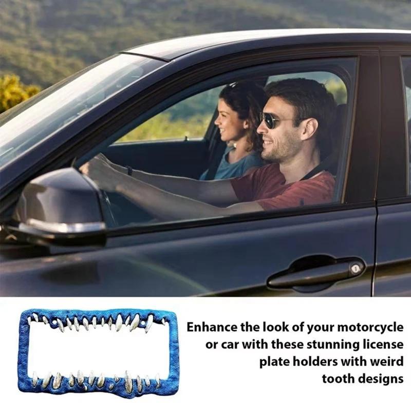 Car License Plate Frame Horror Teeth License Plate Bracket Car Supplies Front&Rear License Plate Exterior Accessories