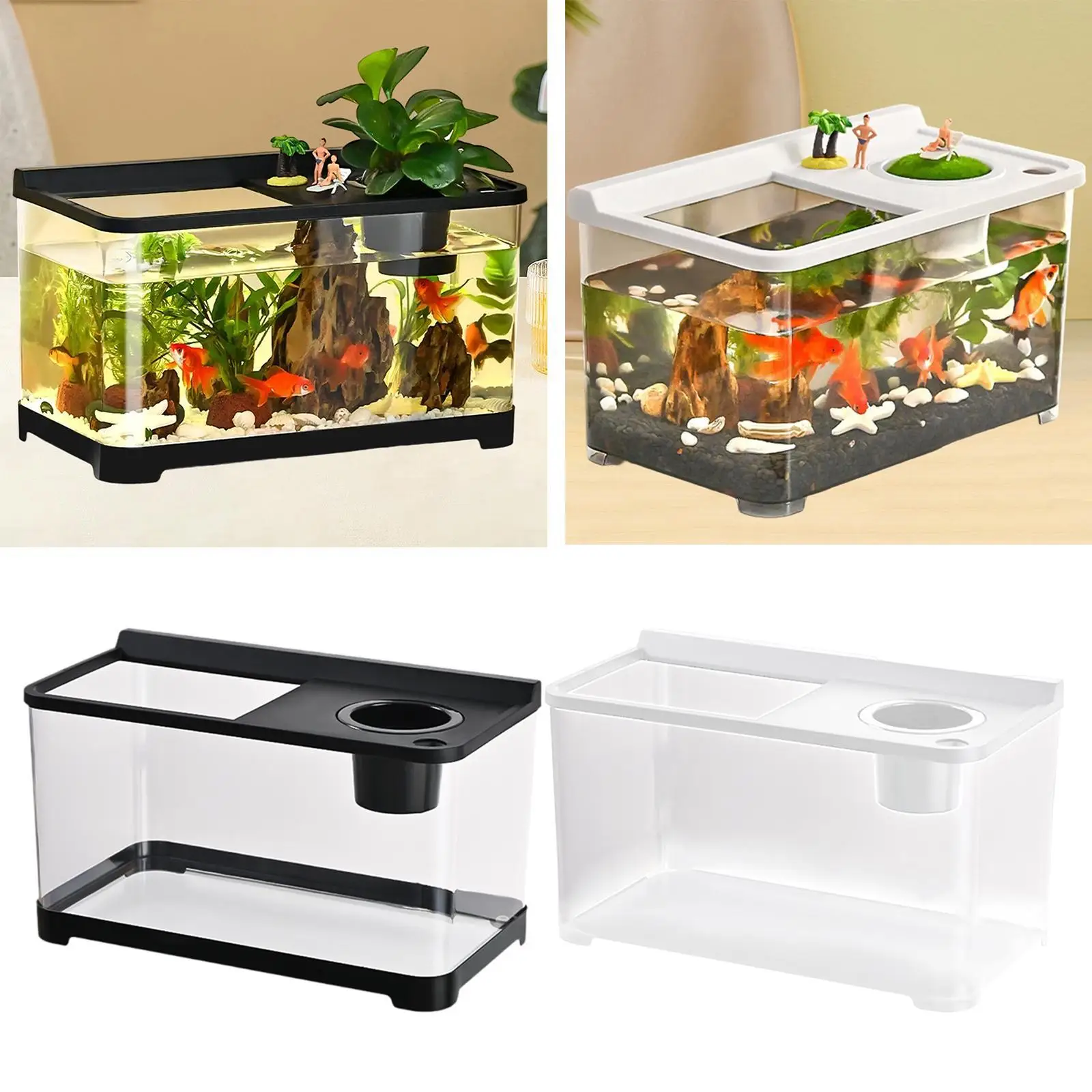 Betta Fish Tank Reptile Terrarium Tank Clear View 34x21x20 cm Fish Bowl Small Fish Aquarium Tank for Turtle Fish Hermit Crabs