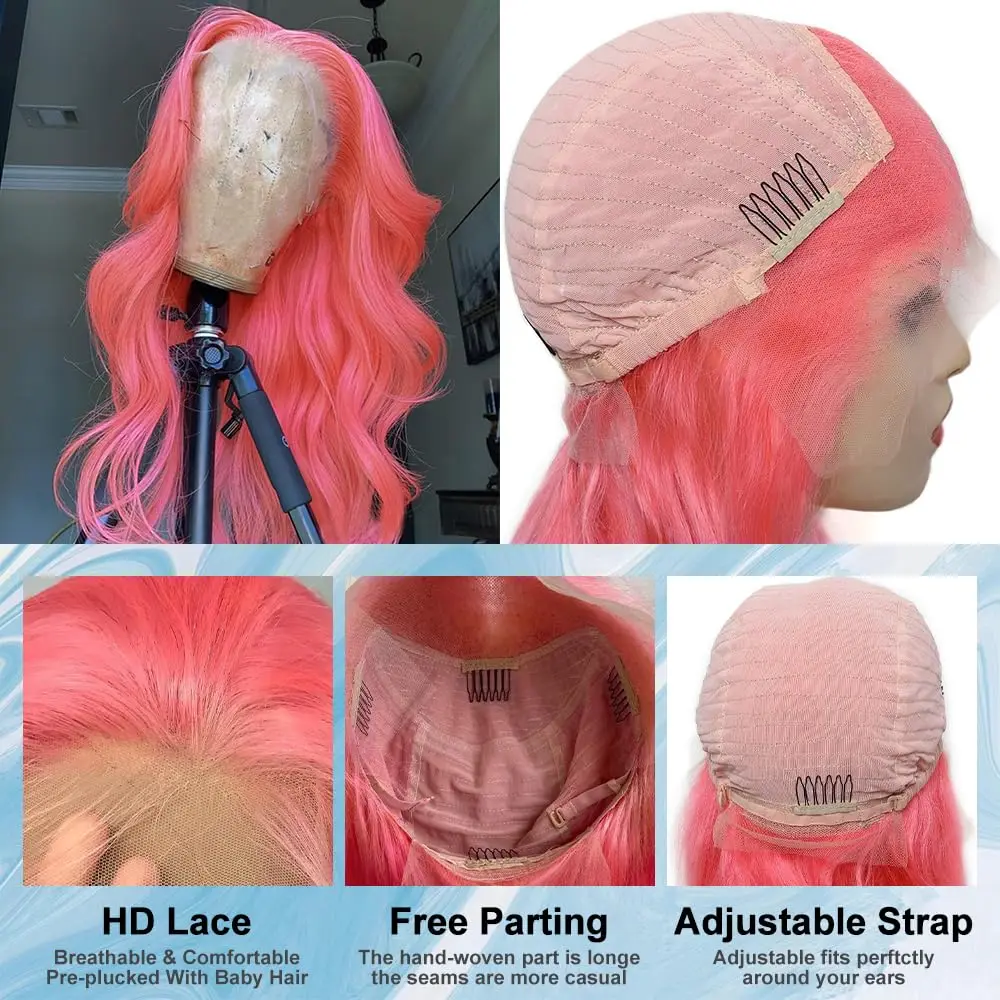 Luz rosa 13x6 hd peruca frontal do laço 100% perucas de cabelo humano 30 Polegada onda do corpo peruca colorida vermelha 13x4 perucas de cabelo brasileiro para mulher