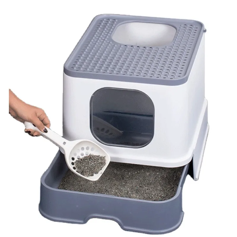 

High quality custom luxury PP plastic cat litter box door with handle cleaning cat toilet box