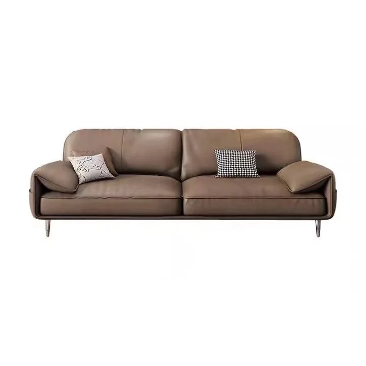# Sofá Modular de Cuero de Primera Calidad, Seccional con Respaldo Relleno de Plumón, Asientos Ergonómicos que se Adaptan al Suelo, Conjunto de Sala de Estar en Tonos Tierra
