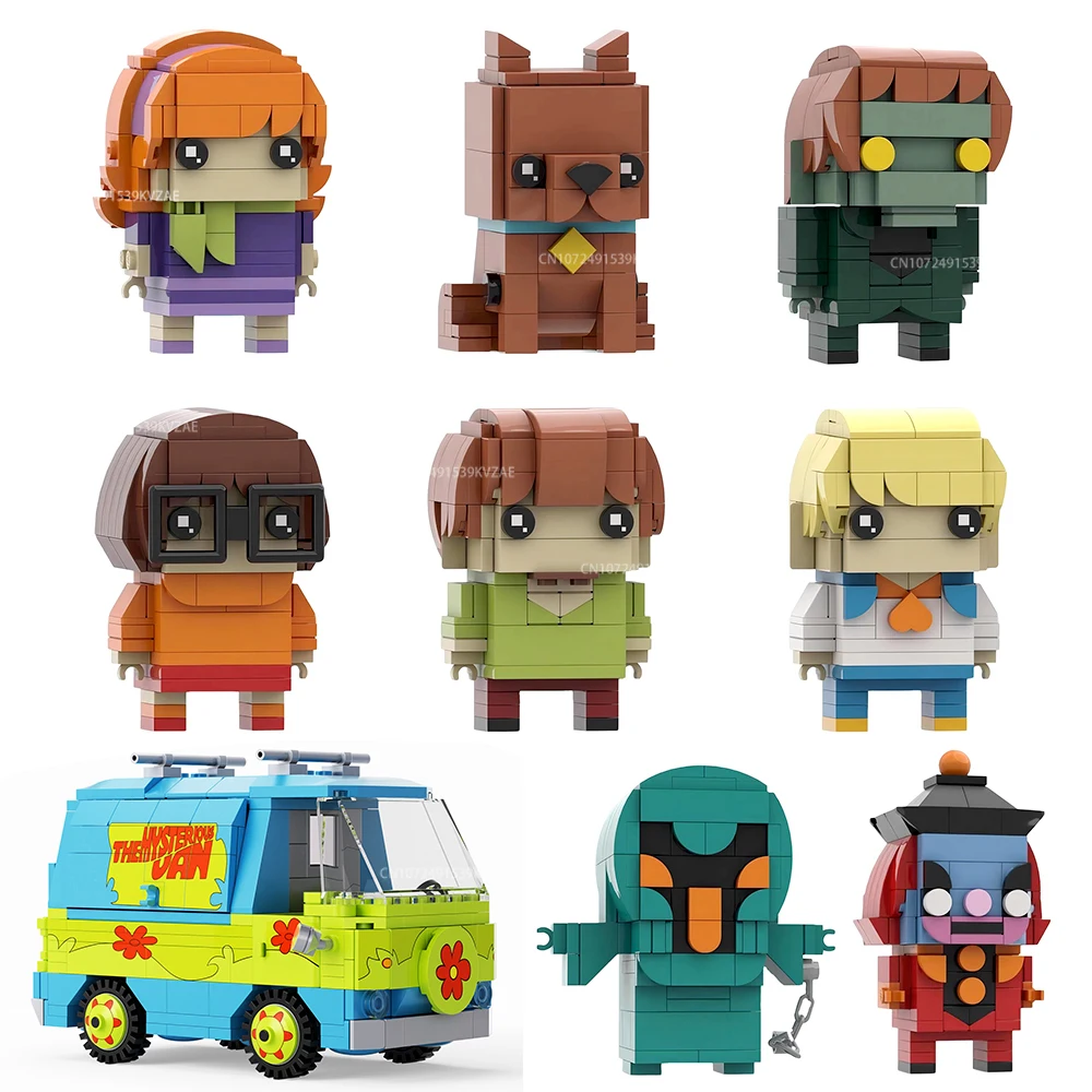 MOC Adventure Anime Figures Chazy Dog Brickheadz Building Blocks Action Figure Mystery Machine Van Model Kid Toys Xmas Gift