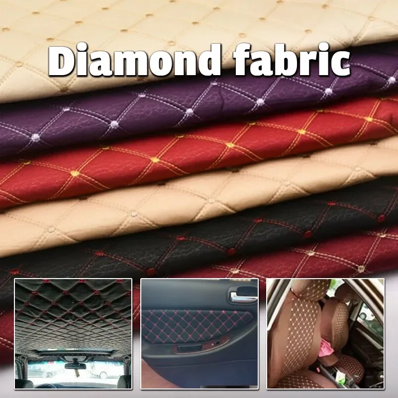 

1x1.4m Diamond Lattice Embroidered Sponge Fabric Quilted Cloth Car Interior Decor DIY Sofa Cushion Bed Head Upholstery Material