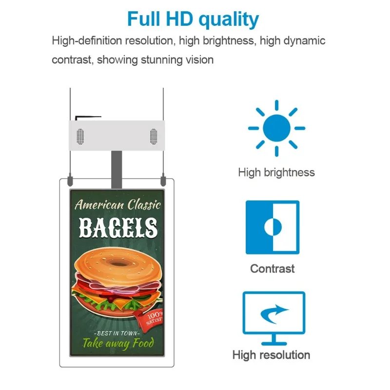 43 49 55 inch indoor double-sided digital signage window advertising screen ceiling hanging LCD