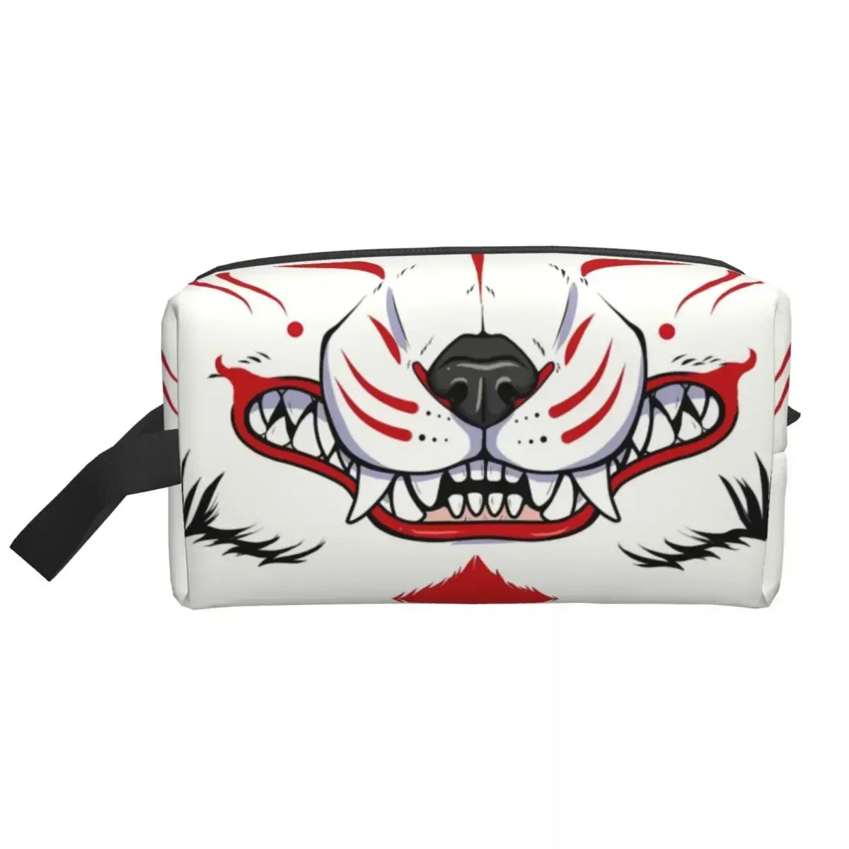 Custom Oni Demon Kitsune Grin Toiletry Bag for Women Fox Aunumart Japanese Cosmetic Makeup Organizer Ladies Storage Dopp Kit Box