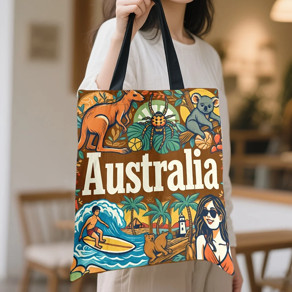 1pc Large Australian Culture Elements Collection Print Tote Bag Reusable Grocery Beach Shoulder Bag High Capacity Handbag