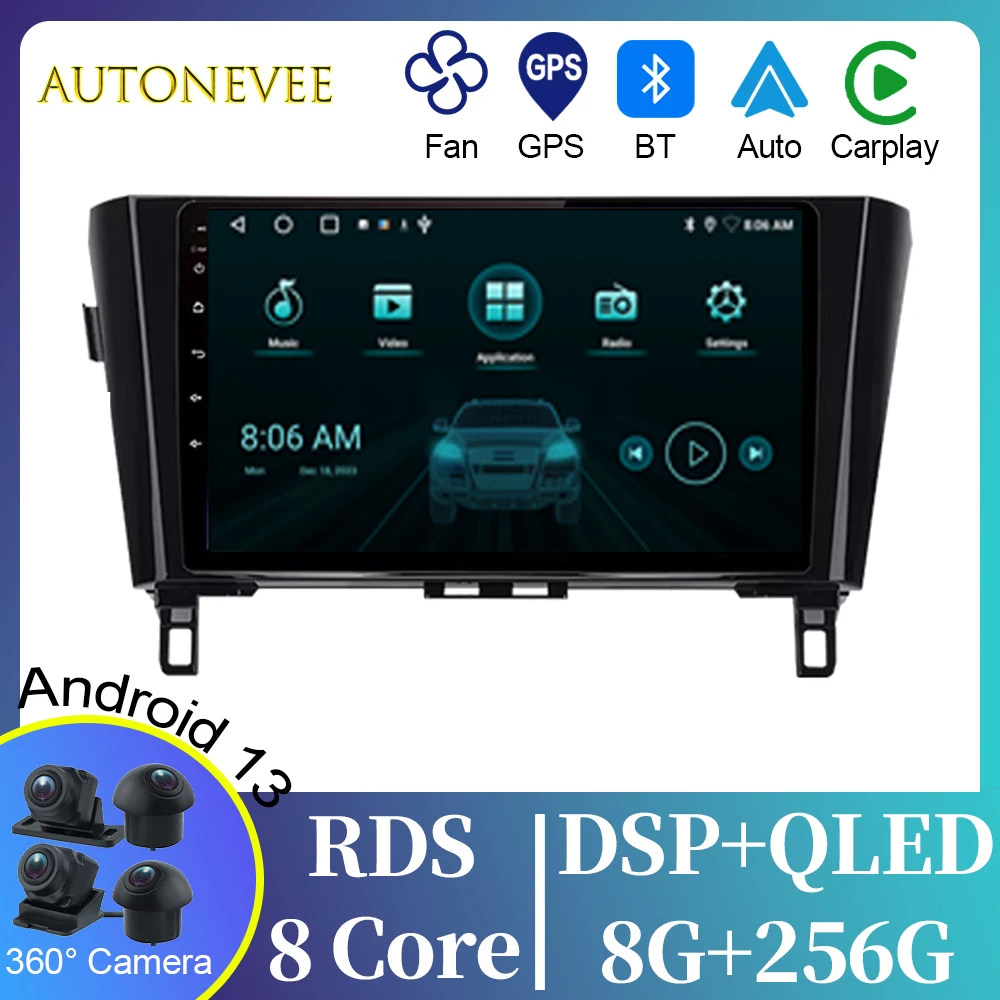 

BT Android Auto Car Radio For Nissan Qashqai J11 X-Trail 3 T32 2013-2017 Car Multimedia Video Player GPS Navigation No 2din DVD