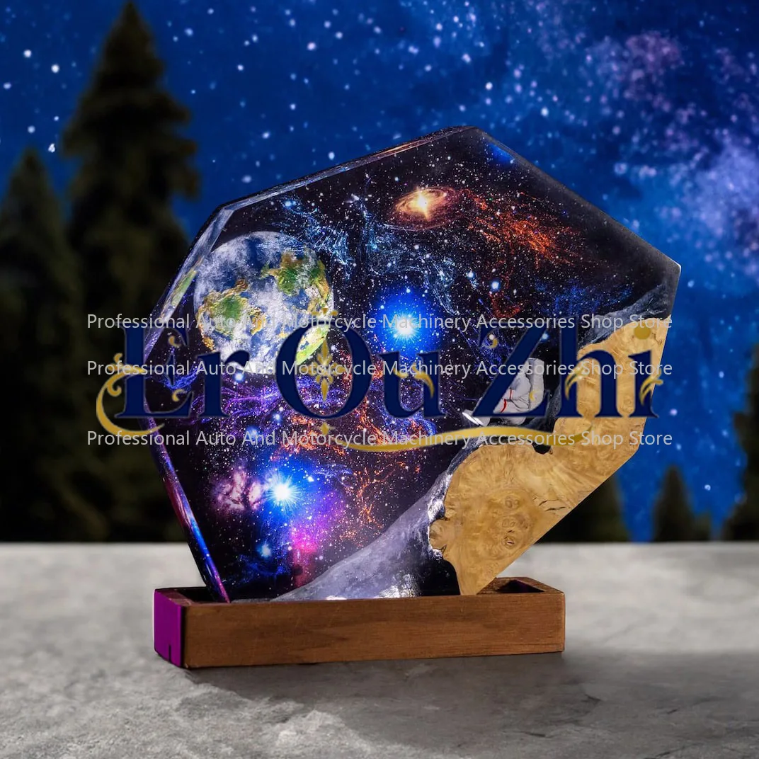Interstellar Epoxy Light Space Galaxy Resin Wood Night Astronaut Resin Wood Art Spacecraft Night Light