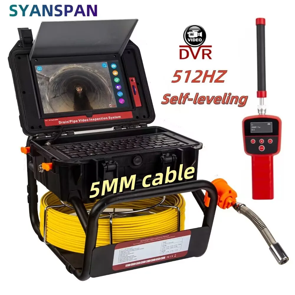 

SYANSPAN Pipeline inspection endoscope 512HZ Receiver+Self-leveling 10.1‘’ Screen meter counter IP68 Waterproof Camera 23MM