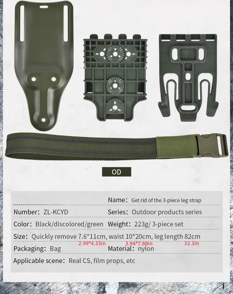 3-teiliges Drop-Leg-Holster-Set mit Schnellverschluss und QLS 19/22-Adapter – Gürtelschlaufe, bequem, elastisch und gummiert für Jagd und Angeln – Detail 4