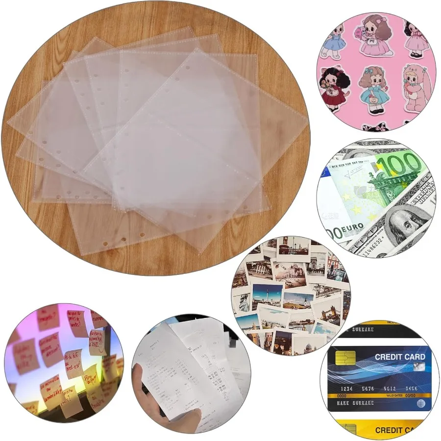 60 folhas de bolsos para fichário a5, 3 tamanhos, mangas para fichário de cartão de um lado para 6 anéis, 4 bolsos, 2 bolsos, 1 bolso