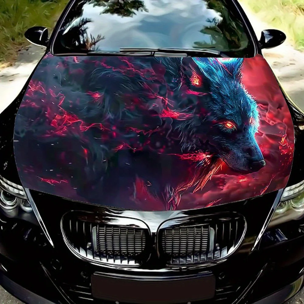 

Flame Black Wolf Cool Car Cover Coating, PVC Waterproof Car Cover Stickers, Self Adhesive Scratch Resistant Stickers, Used for E